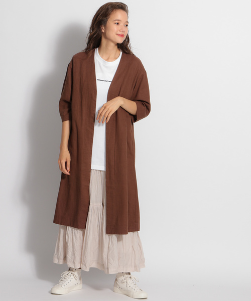 niko and...（ニコアンド）の「ヨーロピアンリネンレーヨンロングコート（その他アウター・レディース・ブラウン/ライトブラウン/キャメル・MEDIUM/LARGE）」の4枚目の写真