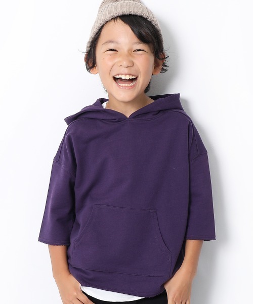 devirock(デビロック)の「切りっぱなしミニ裏毛7分袖パーカー(パーカー・キッズ・パープル/カーキ/ライトブラウン/ブルーグレー/モカ/ラベンダー/杢グレー/スミクロ/パープル系その他/ベージュ・80cm/90cm/110cm/100cm/120cm/130cm/140cm/150cm/160cm)」の8枚目の写真