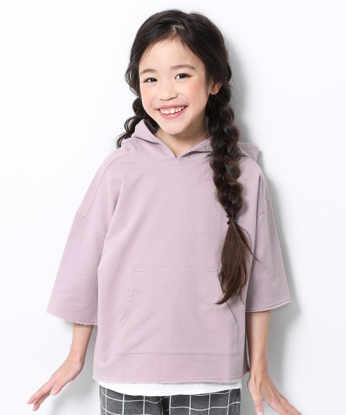devirock(デビロック)の「切りっぱなしミニ裏毛7分袖パーカー(パーカー・キッズ・パープル/カーキ/ライトブラウン/ブルーグレー/モカ/ラベンダー/杢グレー/スミクロ/パープル系その他/ベージュ・80cm/90cm/110cm/100cm/120cm/130cm/140cm/150cm/160cm)」の10枚目の写真