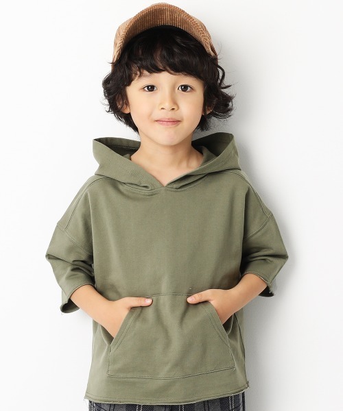 devirock(デビロック)の「切りっぱなしミニ裏毛7分袖パーカー(パーカー・キッズ・パープル/カーキ/ライトブラウン/ブルーグレー/モカ/ラベンダー/杢グレー/スミクロ/パープル系その他/ベージュ・80cm/90cm/110cm/100cm/120cm/130cm/140cm/150cm/160cm)」の7枚目の写真