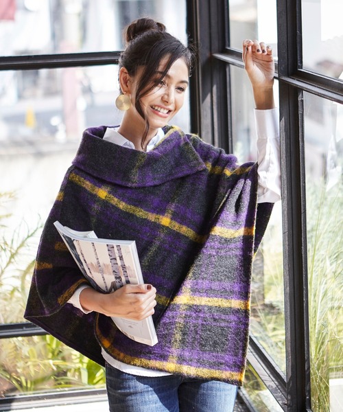 NARACAMICIE(ナラカミーチェ)の「モレットーニチェックアシンメトリ―ポンチョ(ポンチョ)」|イエロー