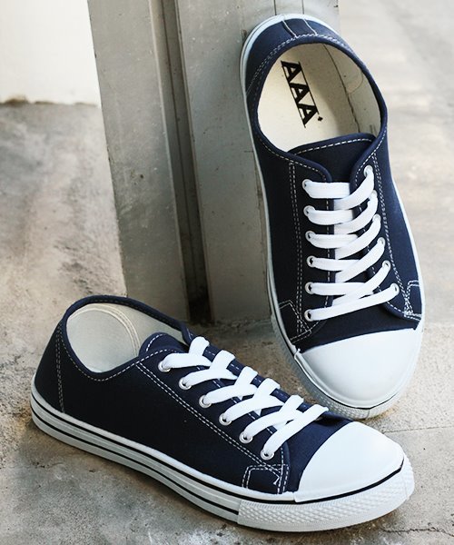 AAA（トリプルエー）の「AAA / オーセンティック レースアップ ローテクスニーカー（2326）（スニーカー・レディース・ホワイト/ブラック/カーキ/シルバー/ホワイト×ブラック/ブラック系その他/ブルー系その他/キナリ/グレー/レッド/ブルー系その他2/グレー系その他/ベージュ/ブラック系その他2/ホワイト系その他/ネイビー/ホワイト系その他2/ブラウン/イエロー/レッド系その他/グリーン/チェック/ワイン/オレンジ/ライトブルー/ブラック系その他3/ピンク/ブルー系その他3・40/44/42/36/34/38/22/26/24/30/32/28）」の17枚目の写真