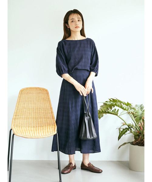 earth music&ecology（アースミュージックアンドエコロジー）の「チェックサッカーセミフレアスカート ＊（スカート・レディース・ミント/ベージュ/ネイビー/ピンク・FREE）」の21枚目の写真