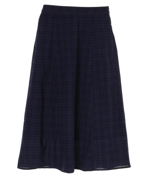 earth music&ecology（アースミュージックアンドエコロジー）の「チェックサッカーセミフレアスカート ＊（スカート・レディース・ミント/ベージュ/ネイビー/ピンク・FREE）」の9枚目の写真