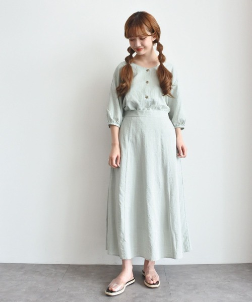 earth music&ecology（アースミュージックアンドエコロジー）の「チェックサッカーセミフレアスカート ＊（スカート・レディース・ミント/ベージュ/ネイビー/ピンク・FREE）」の20枚目の写真