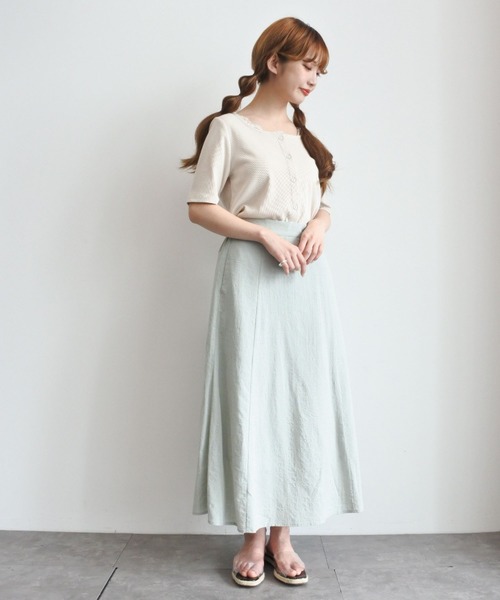 earth music&ecology（アースミュージックアンドエコロジー）の「チェックサッカーセミフレアスカート ＊（スカート・レディース・ミント/ベージュ/ネイビー/ピンク・FREE）」の19枚目の写真