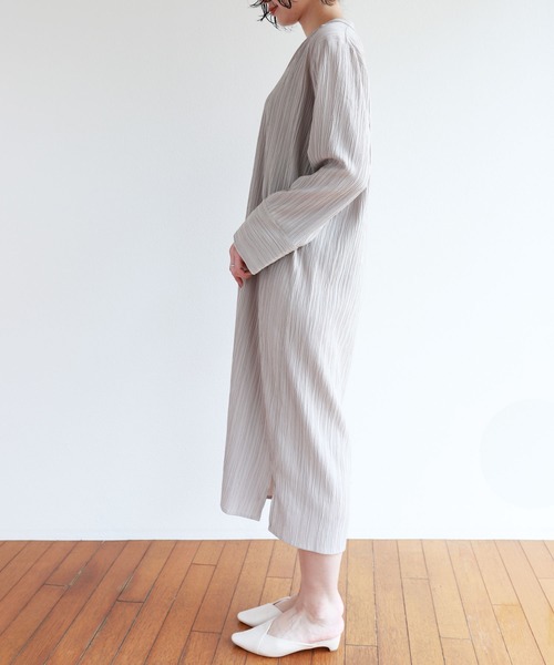 andme（アンドミー）の「スキッパー長袖 シャツワンピース（シャツワンピース・レディース・オレンジ/グレー系その他/スミクロ・M）」の5枚目の写真