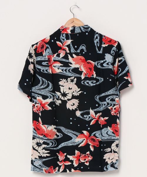 STUSSY 鶴 和柄 オープンカラー シャツ 黒 レーヨン 開襟 M 新品 タグ付き STUSSY ステューシー レーヨン シャツ 開襟 総柄