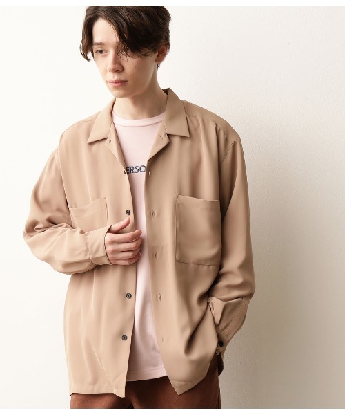 JUNRED（ジュンレッド）の「オープンカラーWポケットシャツ（シャツ/ブラウス・メンズ・ブラック/ベージュ/サックスブルー・S/M/L）」の3枚目の写真