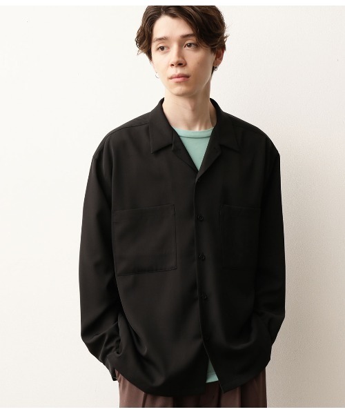 JUNRED（ジュンレッド）の「オープンカラーWポケットシャツ（シャツ/ブラウス・メンズ・ブラック/ベージュ/サックスブルー・S/M/L）」の2枚目の写真