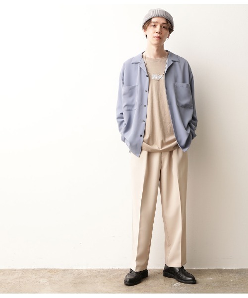 JUNRED（ジュンレッド）の「オープンカラーWポケットシャツ（シャツ/ブラウス・メンズ・ブラック/ベージュ/サックスブルー・S/M/L）」の4枚目の写真