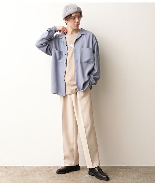 JUNRED（ジュンレッド）の「オープンカラーWポケットシャツ（シャツ/ブラウス・メンズ・ブラック/ベージュ/サックスブルー・S/M/L）」の5枚目の写真