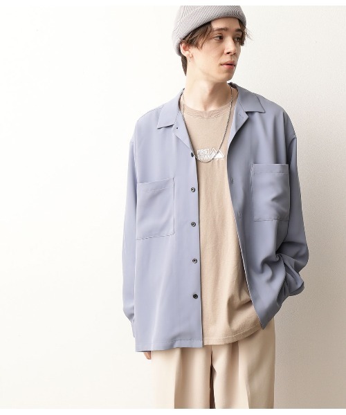 JUNRED（ジュンレッド）の「オープンカラーWポケットシャツ（シャツ/ブラウス・メンズ・ブラック/ベージュ/サックスブルー・S/M/L）」の6枚目の写真