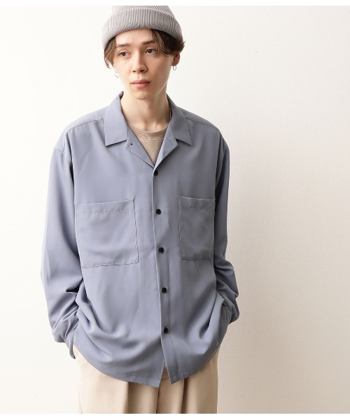 JUNRED（ジュンレッド）の「オープンカラーWポケットシャツ（シャツ/ブラウス・メンズ・ブラック/ベージュ/サックスブルー・S/M/L）」の7枚目の写真