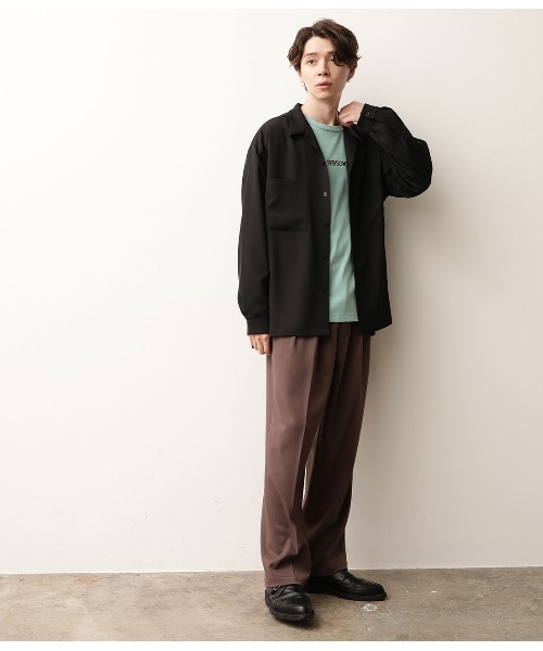 JUNRED（ジュンレッド）の「オープンカラーWポケットシャツ（シャツ/ブラウス・メンズ・ブラック/ベージュ/サックスブルー・S/M/L）」の9枚目の写真