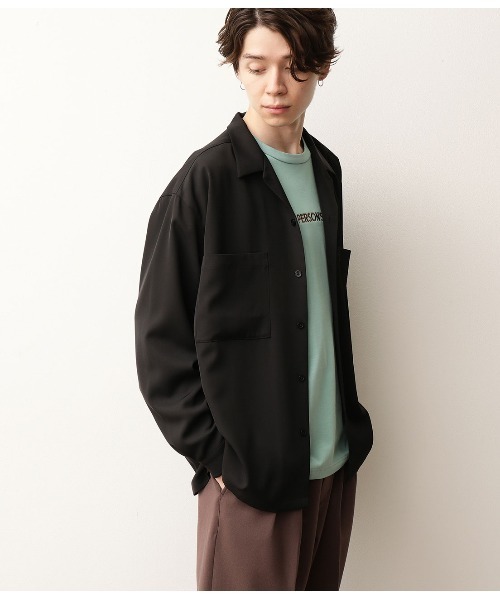 JUNRED（ジュンレッド）の「オープンカラーWポケットシャツ（シャツ/ブラウス・メンズ・ブラック/ベージュ/サックスブルー・S/M/L）」の10枚目の写真