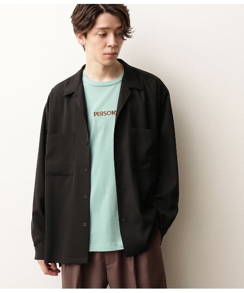 JUNRED（ジュンレッド）の「オープンカラーWポケットシャツ（シャツ/ブラウス・メンズ・ブラック/ベージュ/サックスブルー・S/M/L）」の11枚目の写真
