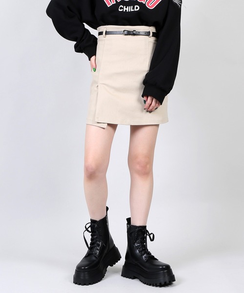 DING(ディング)の「DING/ベルト付きミニスカート(スカート・レディース・ブラック/ベージュ・FREE)」の1枚目の写真