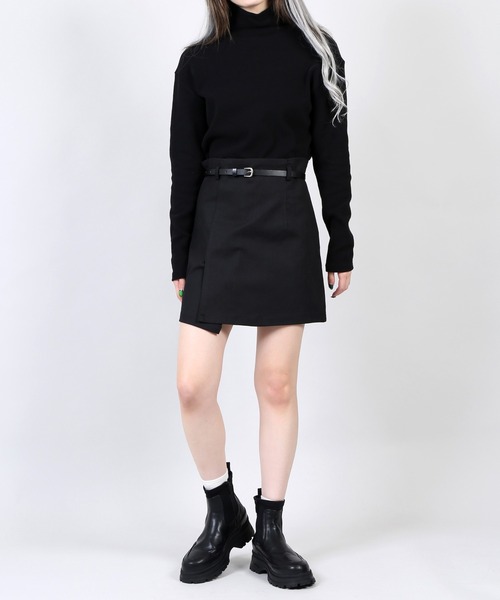 DING(ディング)の「DING/ベルト付きミニスカート(スカート・レディース・ブラック/ベージュ・FREE)」の6枚目の写真
