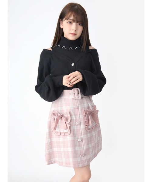 Ank Rouge(アンクルージュ)の「フリルポケットリボン台形スカート(スカート・レディース・ピンク/ブラック/ベージュ・M)」の3枚目の写真