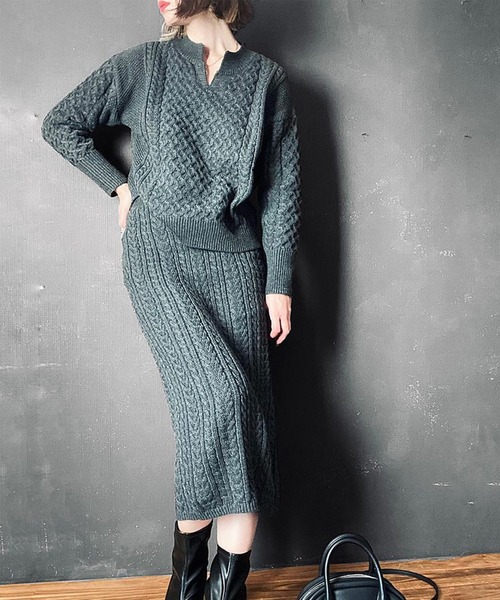 SUGAR BISKET（シュガービスケット）の「ケーブルニットセットアップ（ニット/セーター・レディース・ブラック/ブラウン/ダークグレー/スモークピンク/グレイッシュベージュ・M/L）」の16枚目の写真