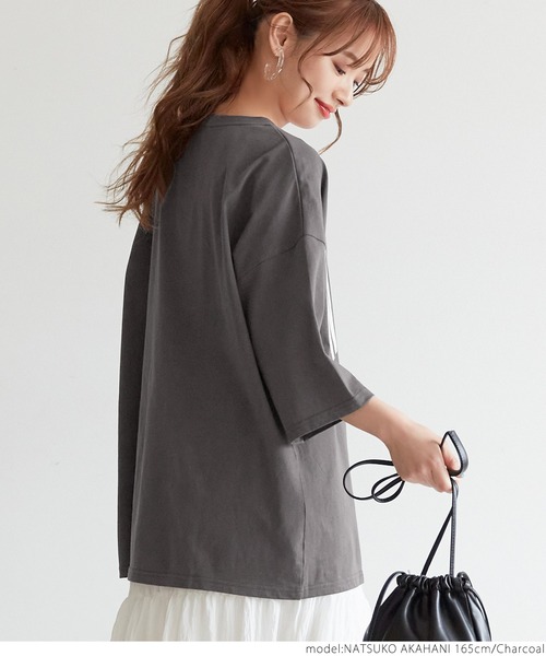 coca(coca)(コカ)の「ビックシルエットカレッジロゴTシャツ(Tシャツ/カットソー・レディース・ホワイト/ベージュ/チャコールグレー・ONE SIZE)」の13枚目の写真