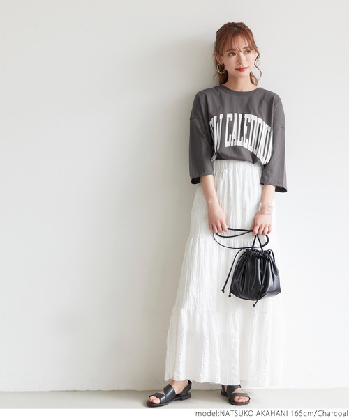 coca(coca)(コカ)の「ビックシルエットカレッジロゴTシャツ(Tシャツ/カットソー・レディース・ホワイト/ベージュ/チャコールグレー・ONE SIZE)」の15枚目の写真