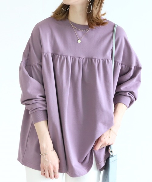 reca（レカ）の「ギャザーフレアカットソー（Tシャツ/カットソー・レディース・ミント/カーキ/ライトベージュ/グレイッシュベージュ/ブラック/パープル/ベージュ/アイボリー/ベージュ系その他・FREE）」の9枚目の写真