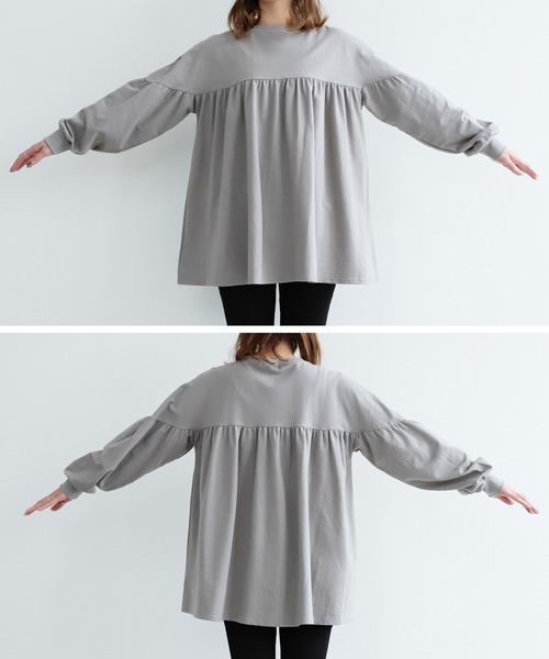 reca（レカ）の「ギャザーフレアカットソー（Tシャツ/カットソー・レディース・ミント/カーキ/ライトベージュ/グレイッシュベージュ/ブラック/パープル/ベージュ/アイボリー/ベージュ系その他・FREE）」の17枚目の写真