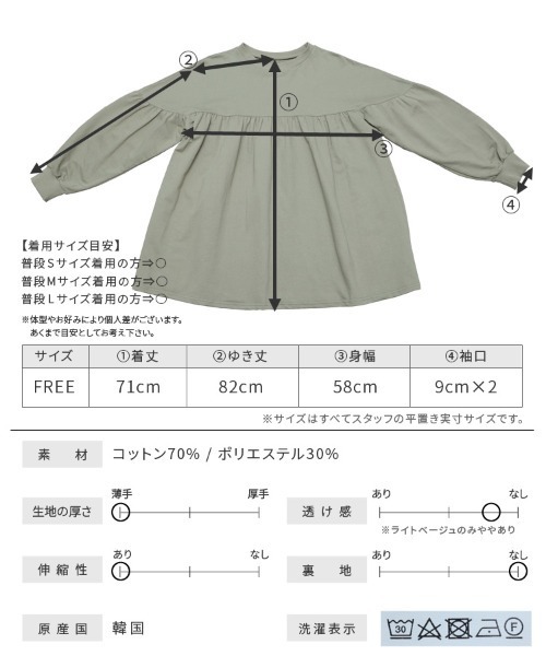 reca（レカ）の「ギャザーフレアカットソー（Tシャツ/カットソー・レディース・ミント/カーキ/ライトベージュ/グレイッシュベージュ/ブラック/パープル/ベージュ/アイボリー/ベージュ系その他・FREE）」の15枚目の写真