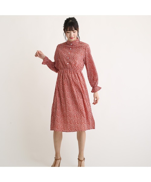 Vibgyor ヴィブジョー のファッション ワンピース Select レトロ花柄ワンピース スタンドカラー Ya ワンピース Vibgyor