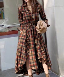 Pittok（ピットク）の「チェック柄フィッシュテールシャツワンピース（シャツワンピース）」