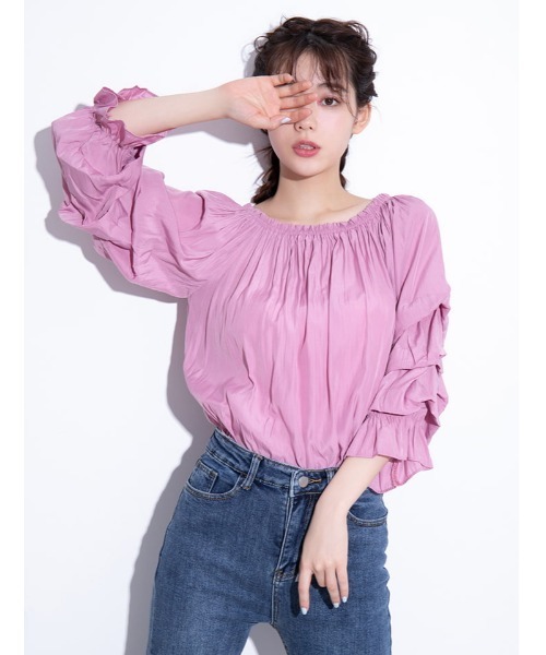 fifth calin（フィフスカラン）の「オフショルダーデザインスリーブブラウス（シャツ/ブラウス・レディース・ライトブルー/ピンク/ライム・MEDIUM）」の3枚目の写真
