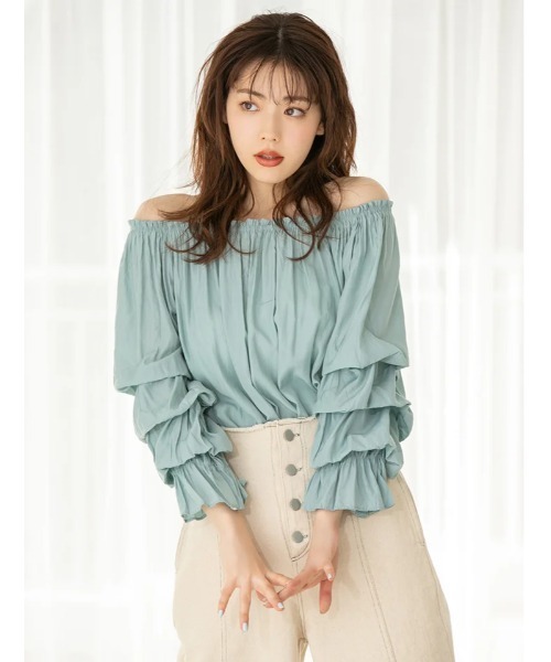 fifth calin（フィフスカラン）の「オフショルダーデザインスリーブブラウス（シャツ/ブラウス・レディース・ライトブルー/ピンク/ライム・MEDIUM）」の17枚目の写真