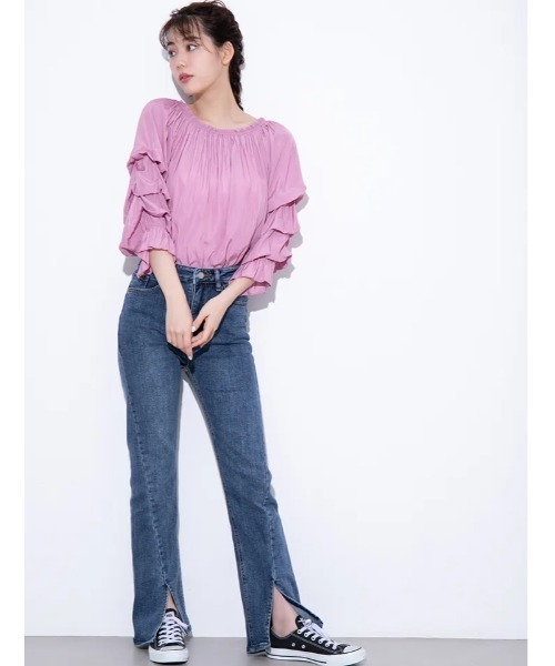 fifth calin（フィフスカラン）の「オフショルダーデザインスリーブブラウス（シャツ/ブラウス・レディース・ライトブルー/ピンク/ライム・MEDIUM）」の21枚目の写真