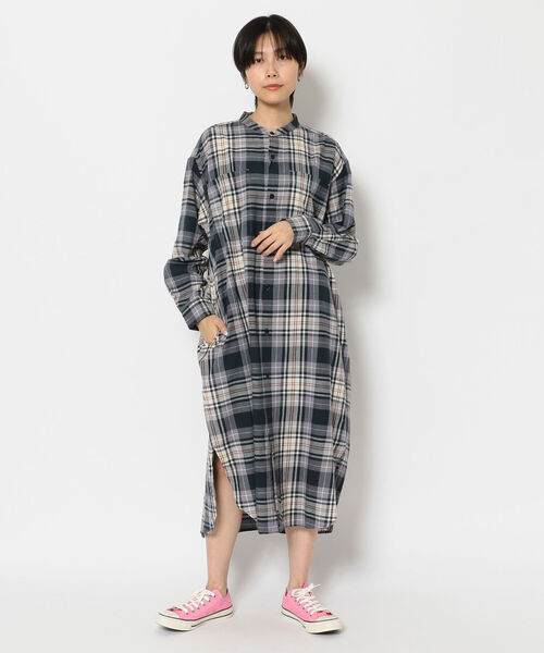 MANASTASH（マナスタッシュ）の「MANASTASH/マナスタッシュ　W-s INDIAN CHECK DRESS（ワンピース・レディース・ネイビー/ベージュ・MEDIUM）」の12枚目の写真