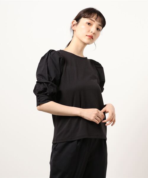 earth music&ecology（アースミュージックアンドエコロジー）の「異素材ドッキングプルオーバー ＊（Tシャツ/カットソー・レディース・ピンク/アイボリー/ブラック・FREE）」の3枚目の写真