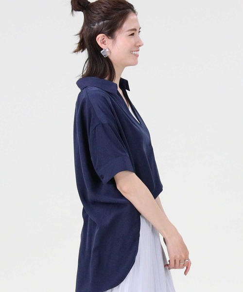 HONEYSUCKLE ROSE（ハニーサックルローズ）の「【HONEYSUCKLE ROSE】スキッパーシャツ（シャツ/ブラウス・レディース・ベージュ/ホワイト/ネイビー・M/L）」の18枚目の写真