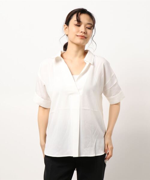 HONEYSUCKLE ROSE（ハニーサックルローズ）の「【HONEYSUCKLE ROSE】スキッパーシャツ（シャツ/ブラウス・レディース・ベージュ/ホワイト/ネイビー・M/L）」の10枚目の写真