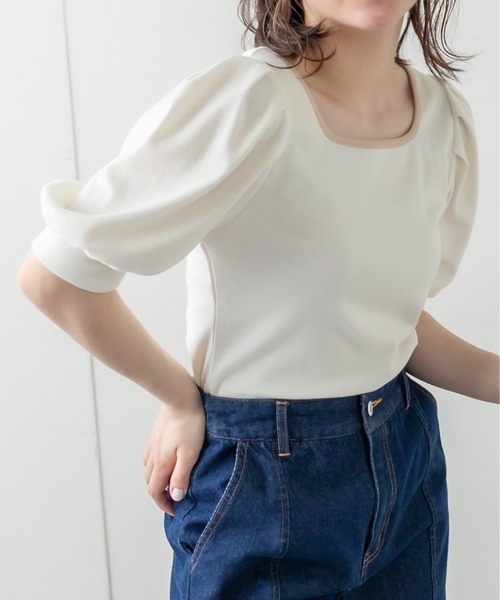 OLIVE des OLIVE（オリーブデオリーブ）の「配色パイピングテレコプルオーバー（Tシャツ/カットソー・レディース・オフホワイト/ブラウン/ブラック系その他/ベージュ・FREE）」の2枚目の写真