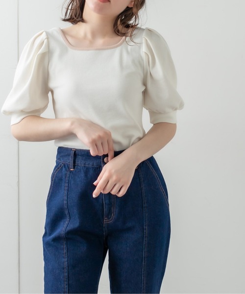 OLIVE des OLIVE（オリーブデオリーブ）の「配色パイピングテレコプルオーバー（Tシャツ/カットソー・レディース・オフホワイト/ブラウン/ブラック系その他/ベージュ・FREE）」の6枚目の写真