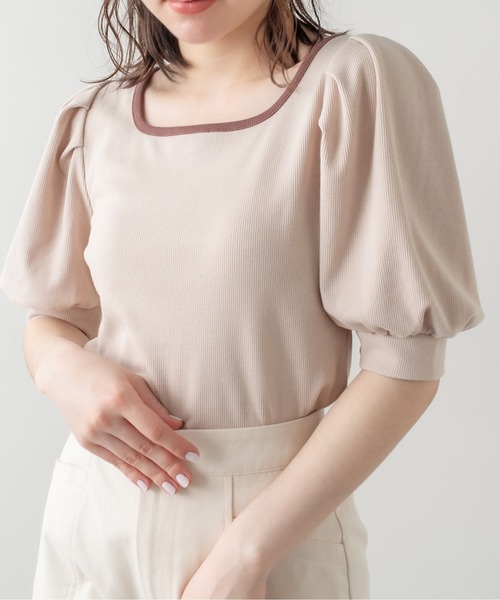 OLIVE des OLIVE（オリーブデオリーブ）の「配色パイピングテレコプルオーバー（Tシャツ/カットソー・レディース・オフホワイト/ブラウン/ブラック系その他/ベージュ・FREE）」の19枚目の写真