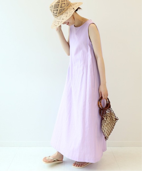 Simplicite（サンプリシテ）の「リネンノースリワンピース◆（ワンピース・レディース・ベージュ/パープル/ネイビー・FREE）」の5枚目の写真