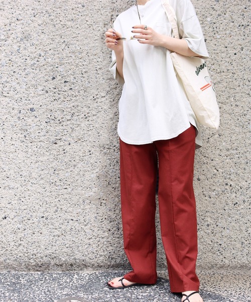 Factor=（ファクターイコール）の「麻混センターシームパンツ（その他パンツ・レディース・レッド/オフホワイト・FREE）」の2枚目の写真