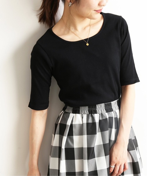 SLOBE IENA(スローブイエナ)の「リブバレエネックプルオーバー【手洗い可能】◆(Tシャツ/カットソー・レディース・ブラック/ピンク/グリーン/アイボリー・FREE)」の3枚目の写真