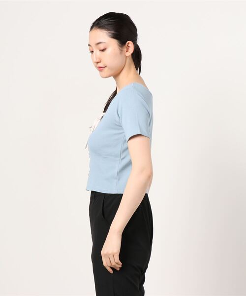 WEGO（ウィゴー）の「WEGO/2WAYレースアップスクエアリブTシャツ（Tシャツ/カットソー・レディース・ホワイト系その他5/サックスブルー・FREE）」の5枚目の写真