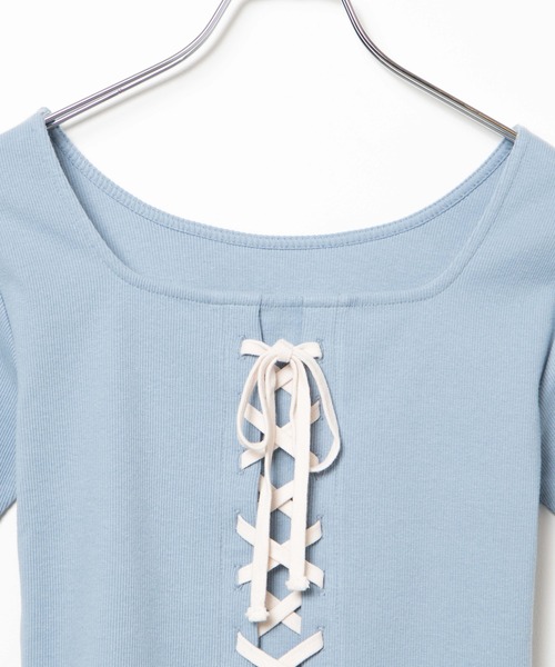 WEGO（ウィゴー）の「WEGO/2WAYレースアップスクエアリブTシャツ（Tシャツ/カットソー・レディース・ホワイト系その他5/サックスブルー・FREE）」の3枚目の写真