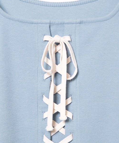 WEGO（ウィゴー）の「WEGO/2WAYレースアップスクエアリブTシャツ（Tシャツ/カットソー・レディース・ホワイト系その他5/サックスブルー・FREE）」の6枚目の写真