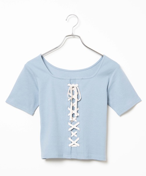 WEGO（ウィゴー）の「WEGO/2WAYレースアップスクエアリブTシャツ（Tシャツ/カットソー・レディース・ホワイト系その他5/サックスブルー・FREE）」の13枚目の写真