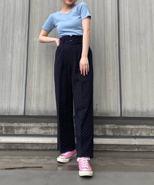 WEGO（ウィゴー）の「WEGO/2WAYレースアップスクエアリブTシャツ（Tシャツ/カットソー・レディース・ホワイト系その他5/サックスブルー・FREE）」の12枚目の写真